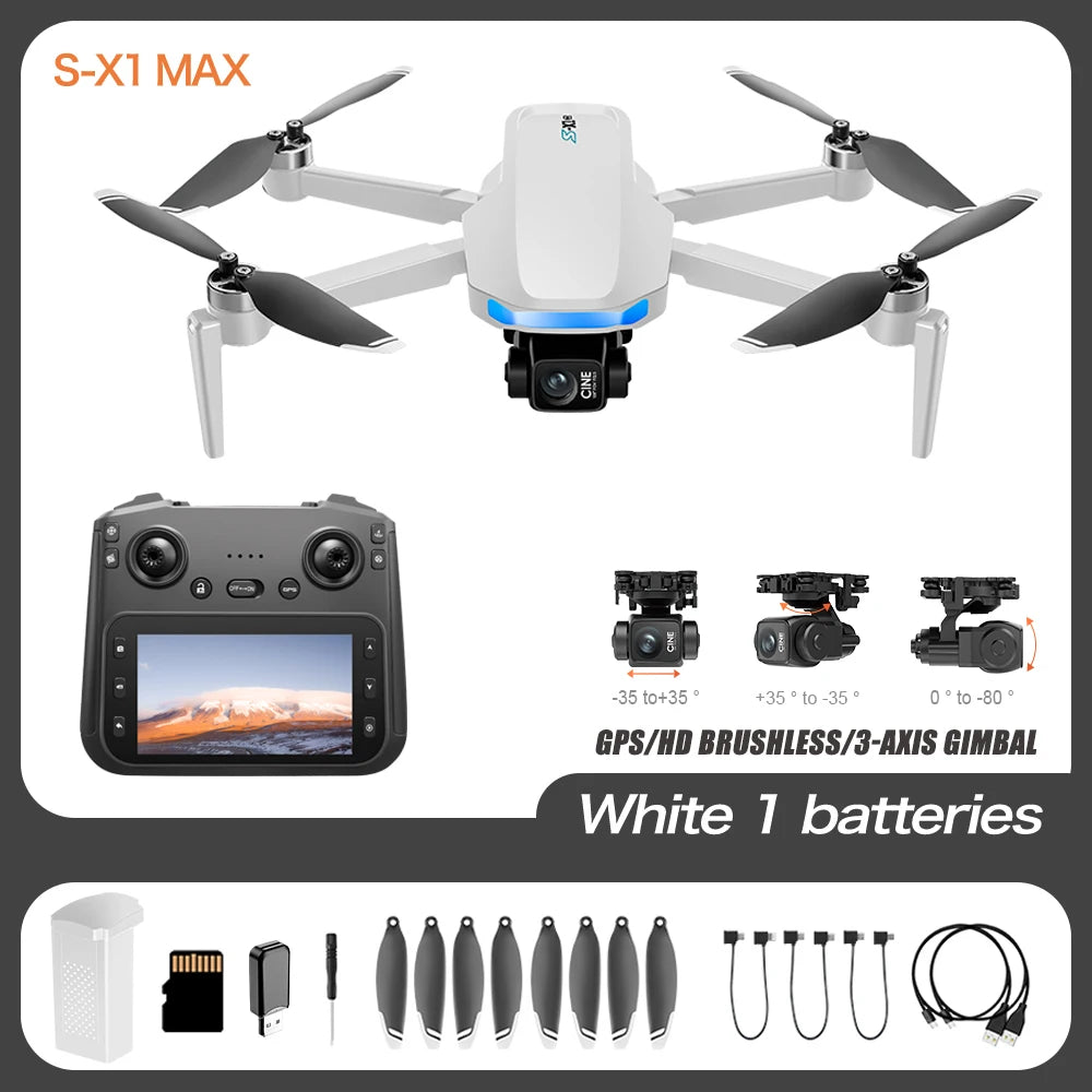 S-X1 White 4K GPS Drone with 3-Axis Gimbal