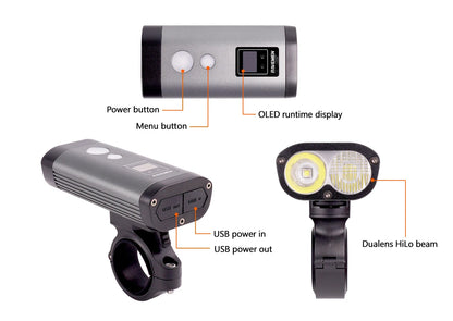OLED Bike Front Light with Wireless Remote IPX8 Waterproof