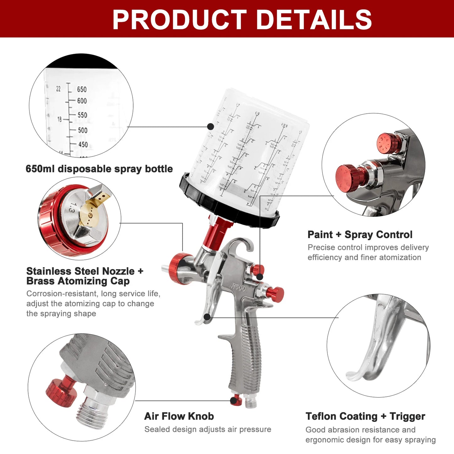 Portable Car Paint Spray Gun 1.7mm Precision Nozzle