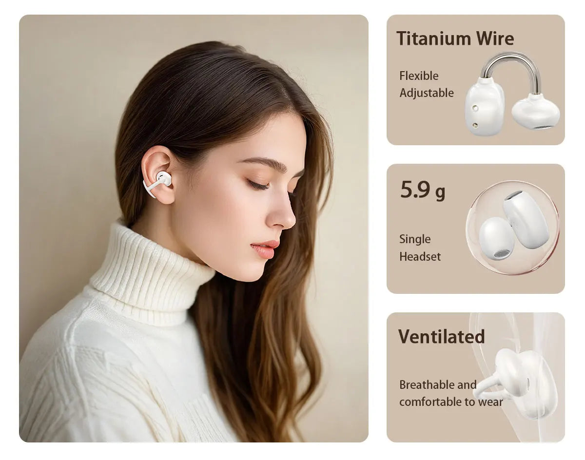 Wireless Bluetooth Clip On Earbuds Sports Gaming White