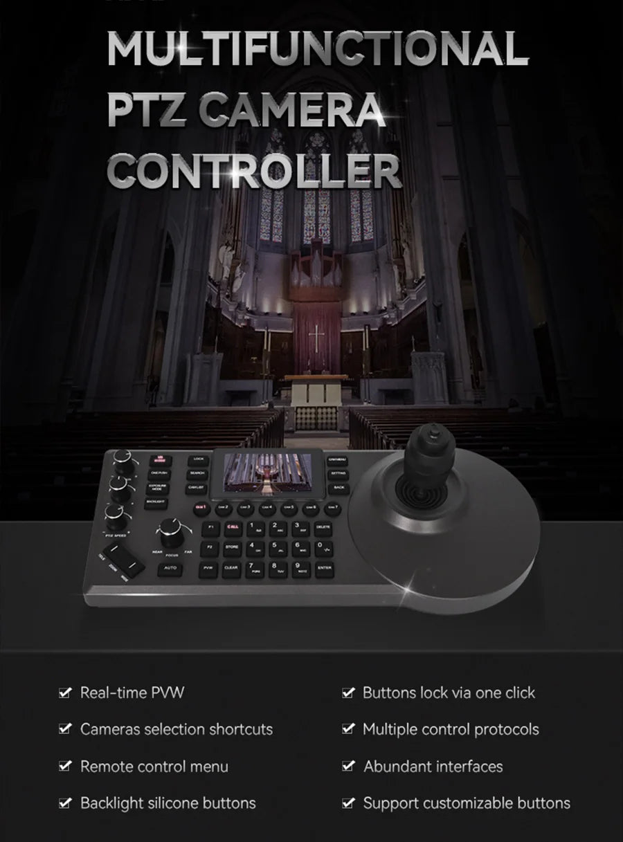 PTZ Camera Joystick Controller 3" LCD POE