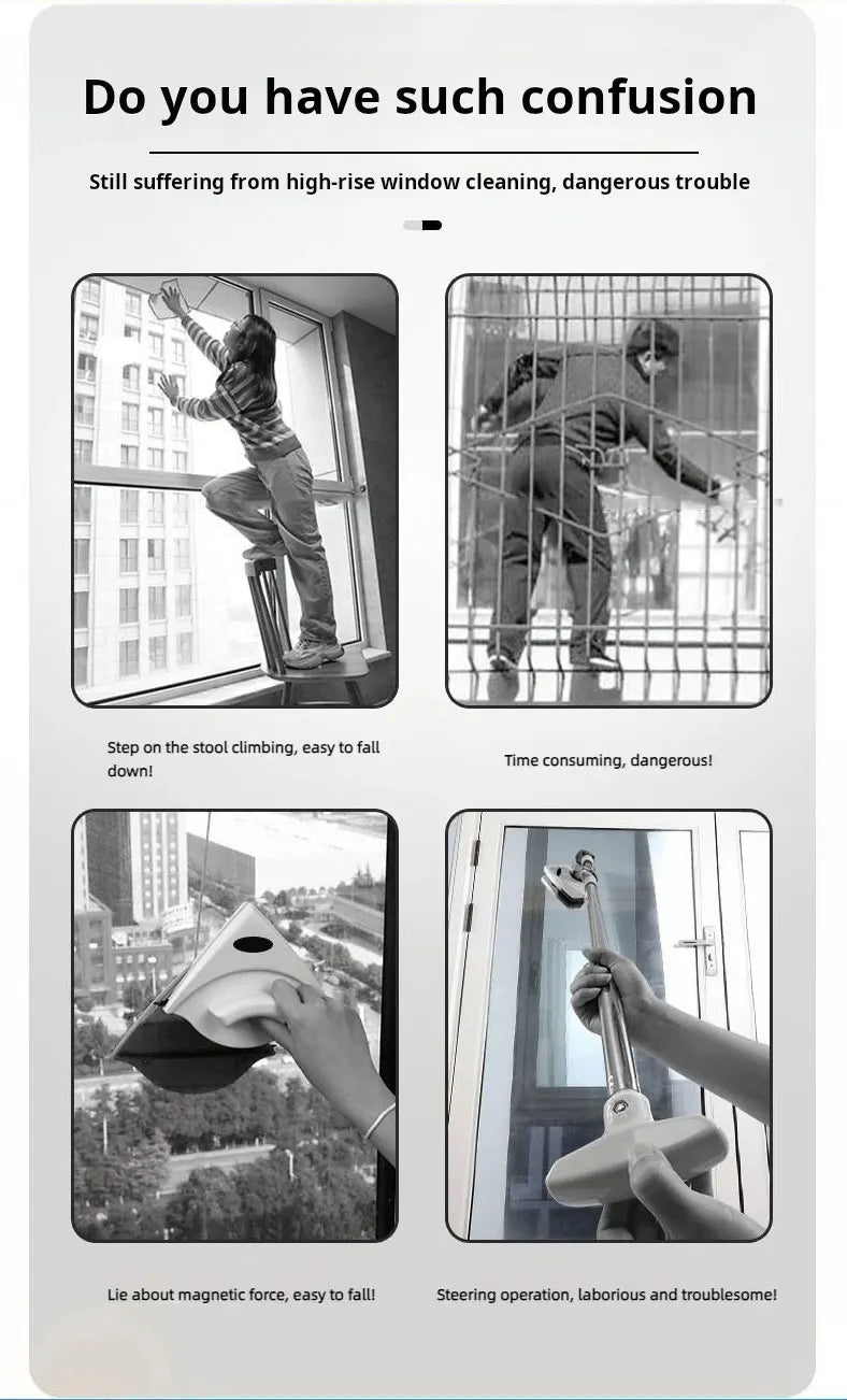 Adjustable Magnetic Window Cleaner with Telescopic Rod 8-35mm