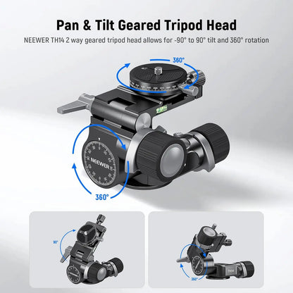 2-Way Geared Tripod Head with Micro Adjustment