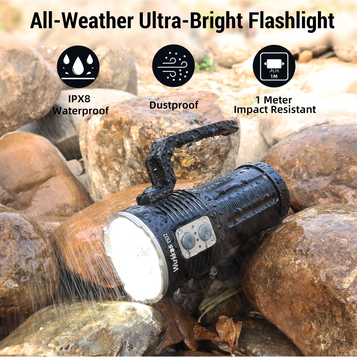12000lm Rechargeable Flashlight 5000K Dual Switch