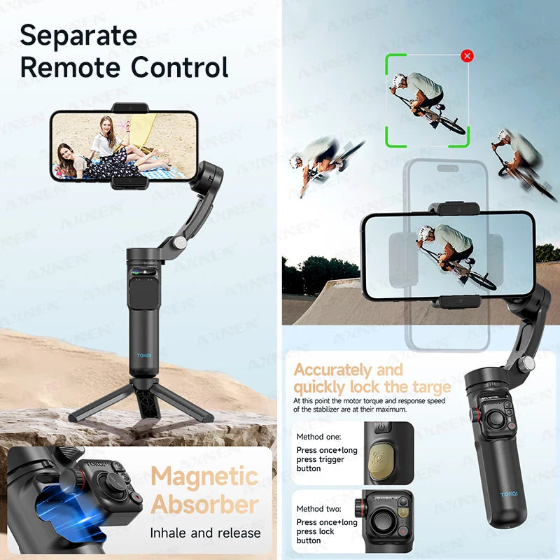 Foldable Anti Shake Smartphone Gimbal with Microphone