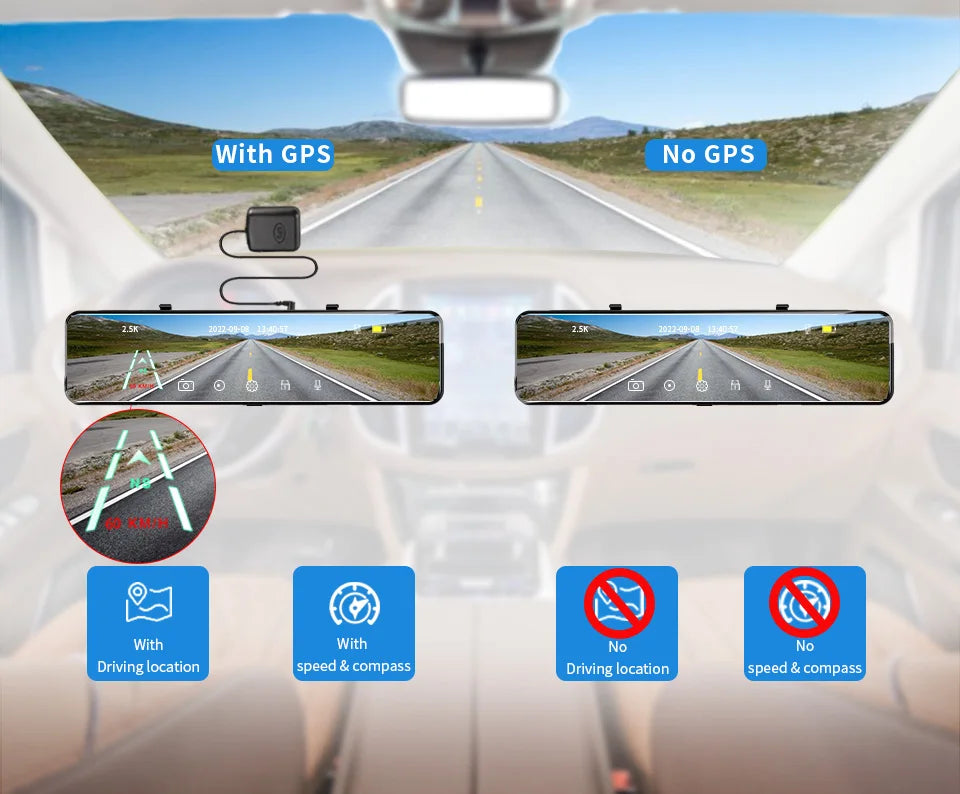12 Inch 4K Dual Camera Rear View Mirror Dash Cam
