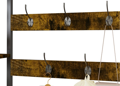 Heavy Duty Corner Hall Tree Coat Stand with Shoe Bench