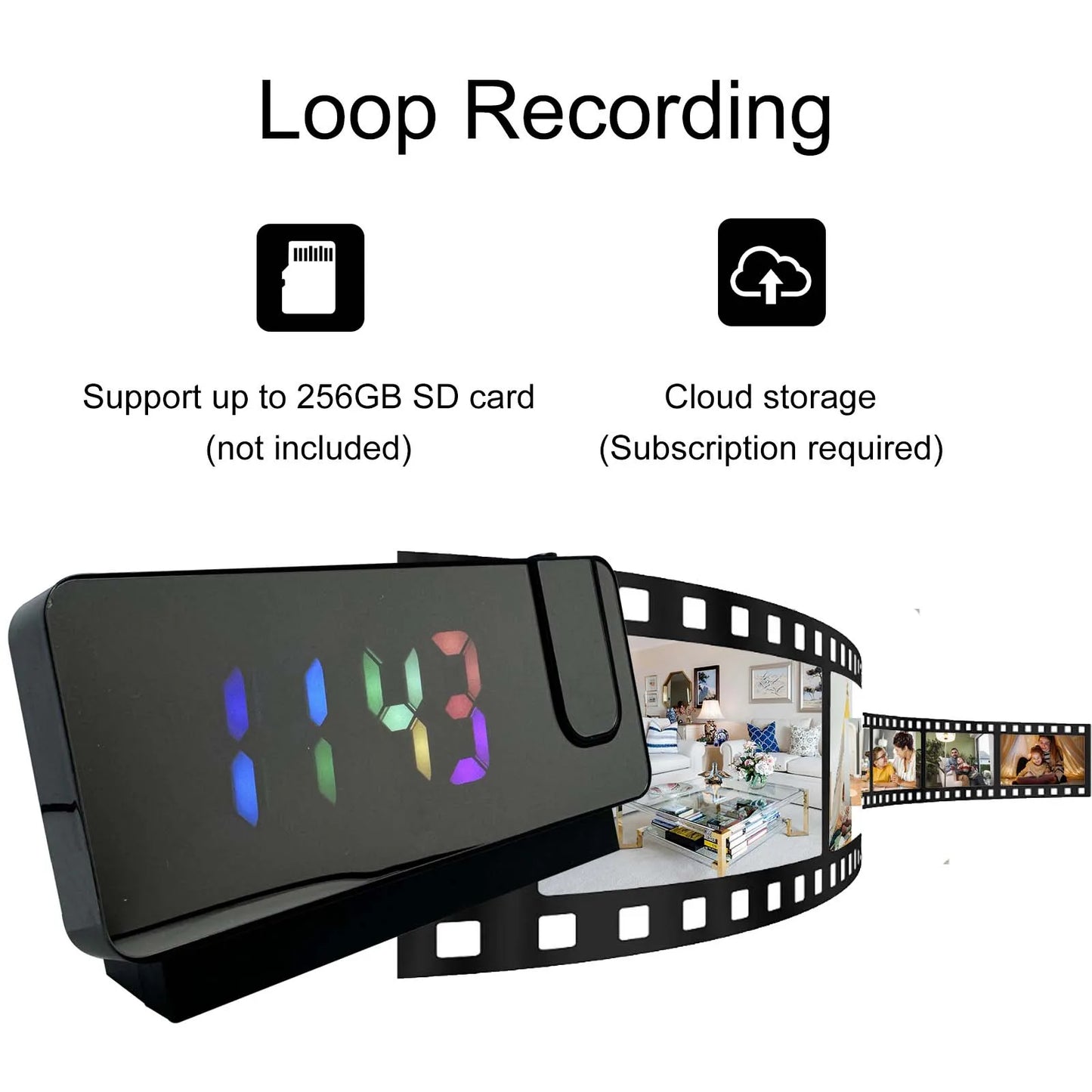 4K WiFi Security Camera Alarm Clock with 128GB Card