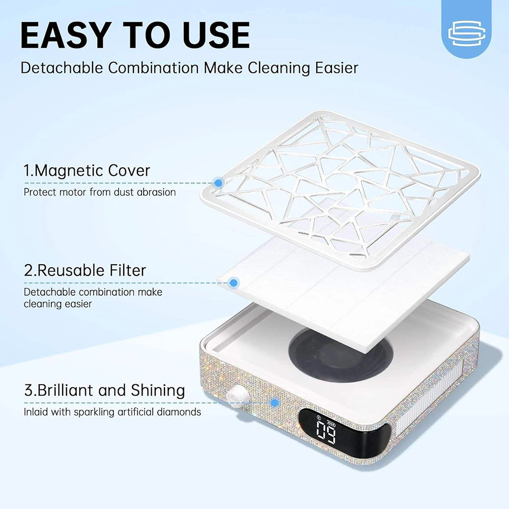 Portable 48W Nail Dust Cleaner for Acrylic Gel Manicures