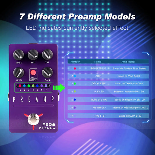 Digital Guitar Preamp Pedal with 7 Models and Cabinet Simulation