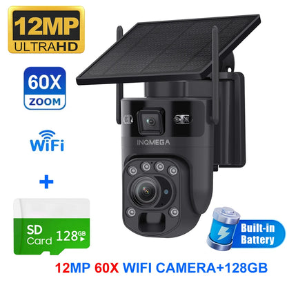 Black Smart 60X Zoom Solar WiFi Security Camera 128GB