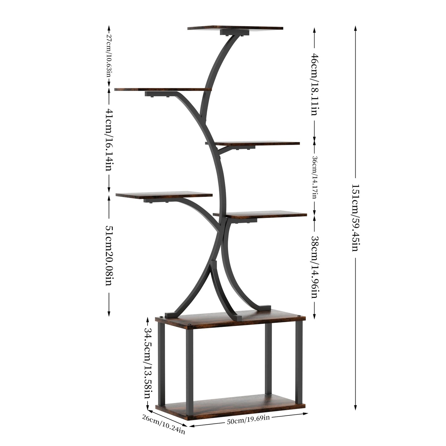 Tree Shaped Plant Stand with Multiple Display Shelves