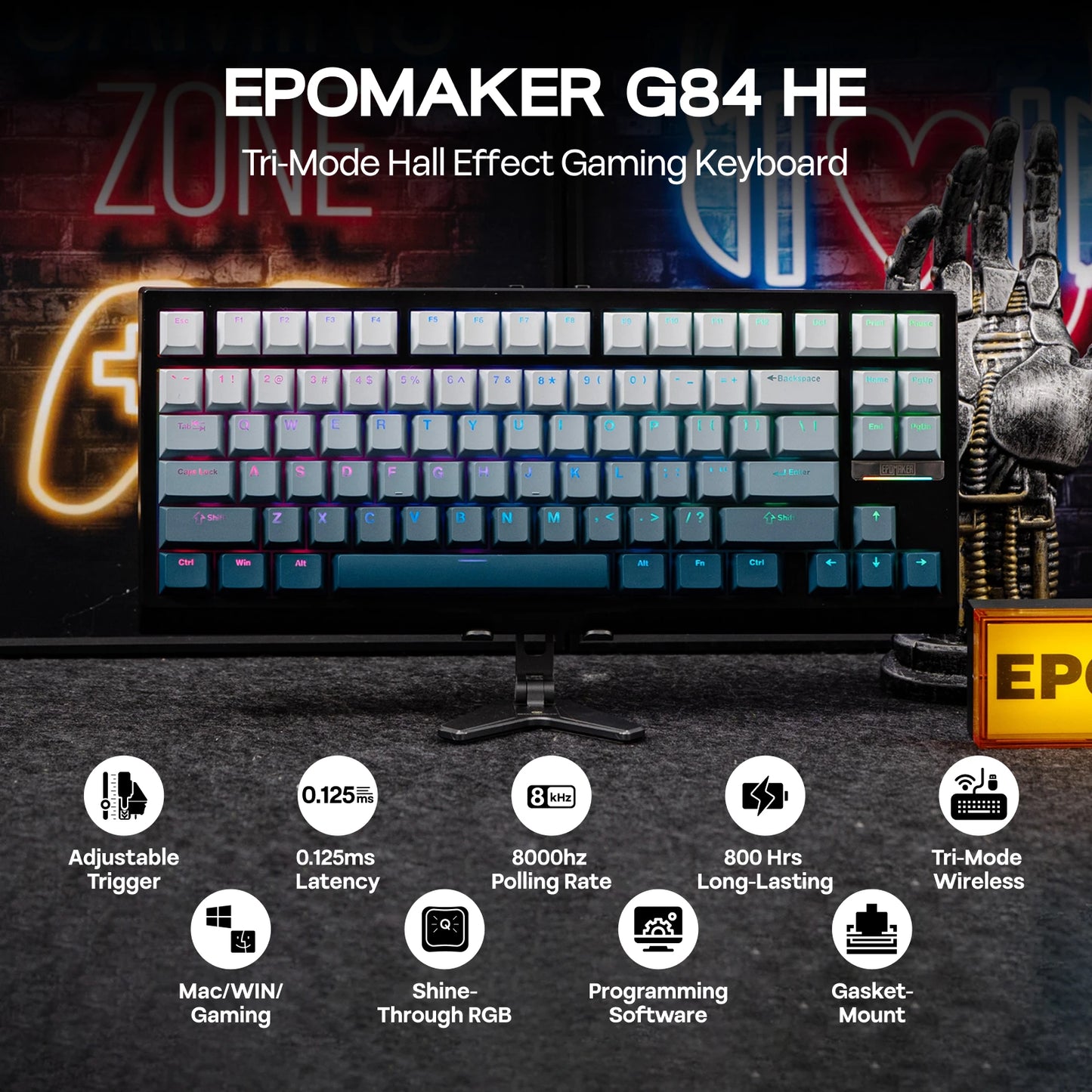 75% Hall Effect Mechanical Keyboard 8K Wireless 8000mAh