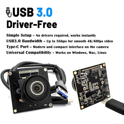 Industrial 4K USB Camera Board 60FPS 4.26mm Lens