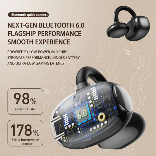 Clip On Wireless Earphones Noise Cancelling Stereo Black