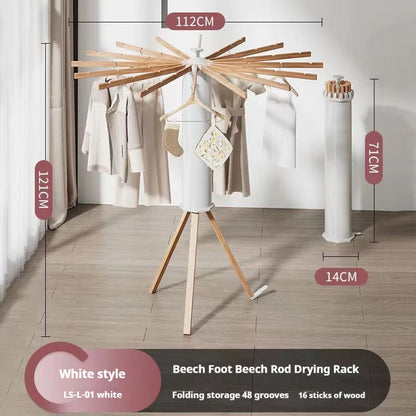Foldable Wood Finish Laundry Rack Indoor Bedroom Tripod Design