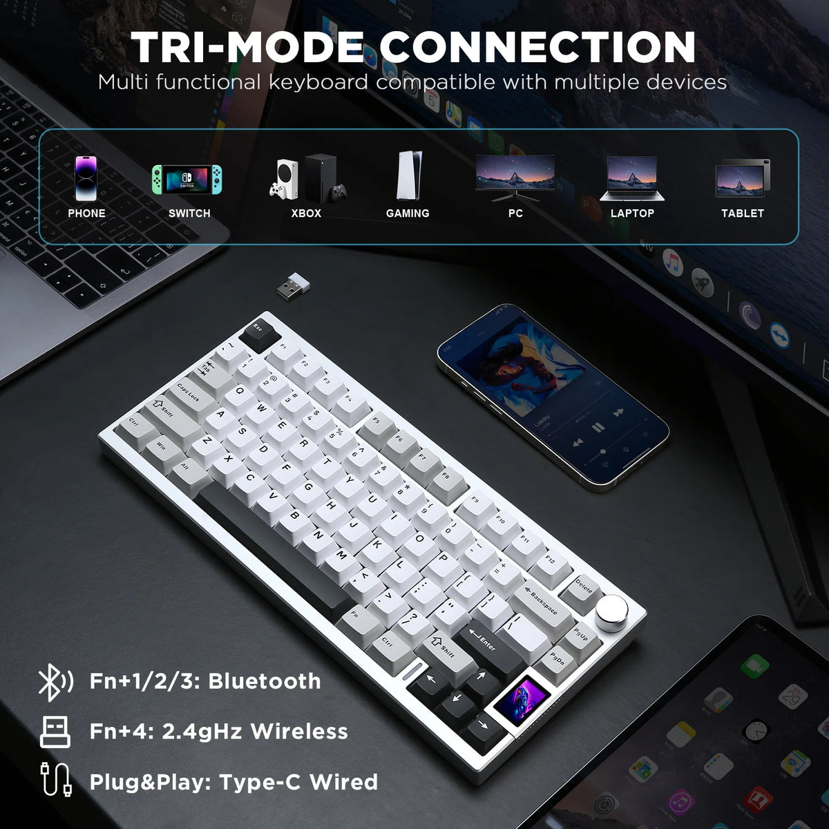 Silver Wireless Mechanical Keyboard Gateron Zero Switches