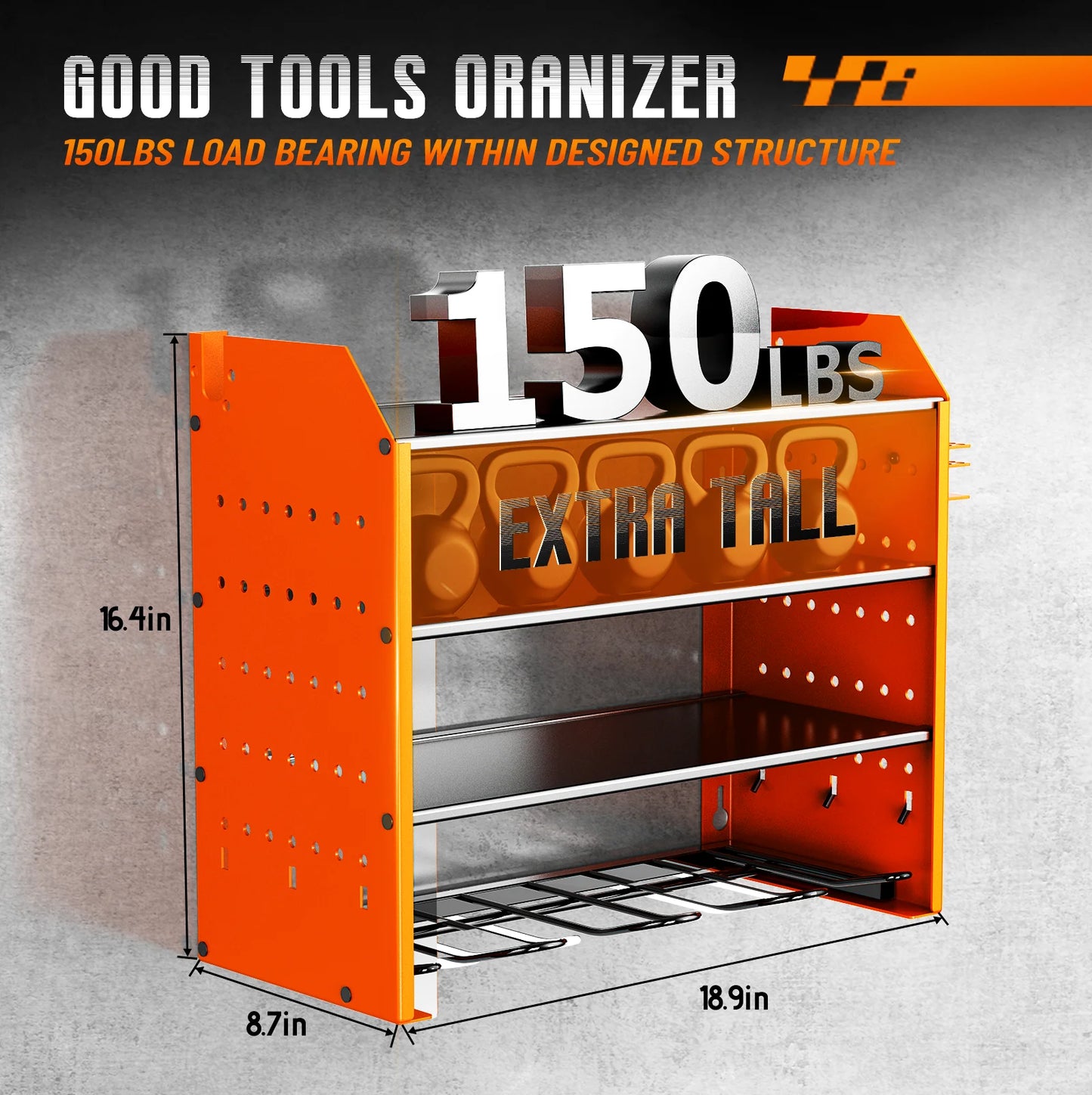 Heavy Duty Power Tool Wall Organizer Rack with Hooks