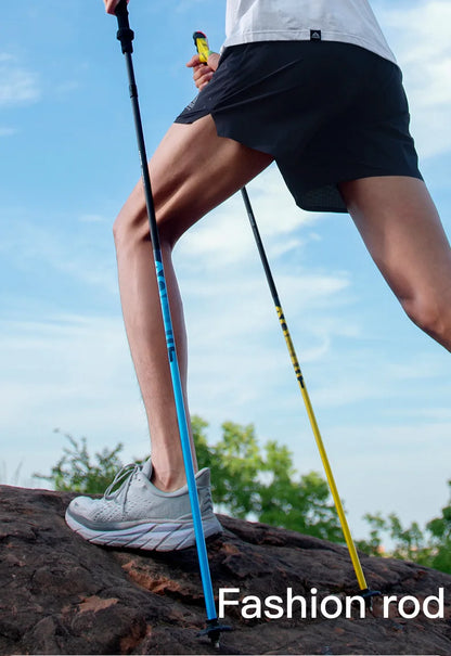 2PC Blue Ultralight Carbon Fiber Hiking Poles 110cm