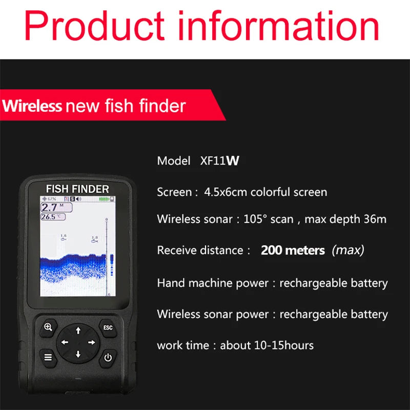 Portable Colour Fish Finder with Rechargeable Battery 200m