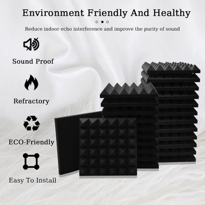 24 Pcs Black Studio Acoustic Foam with Tapes 5cm Thick