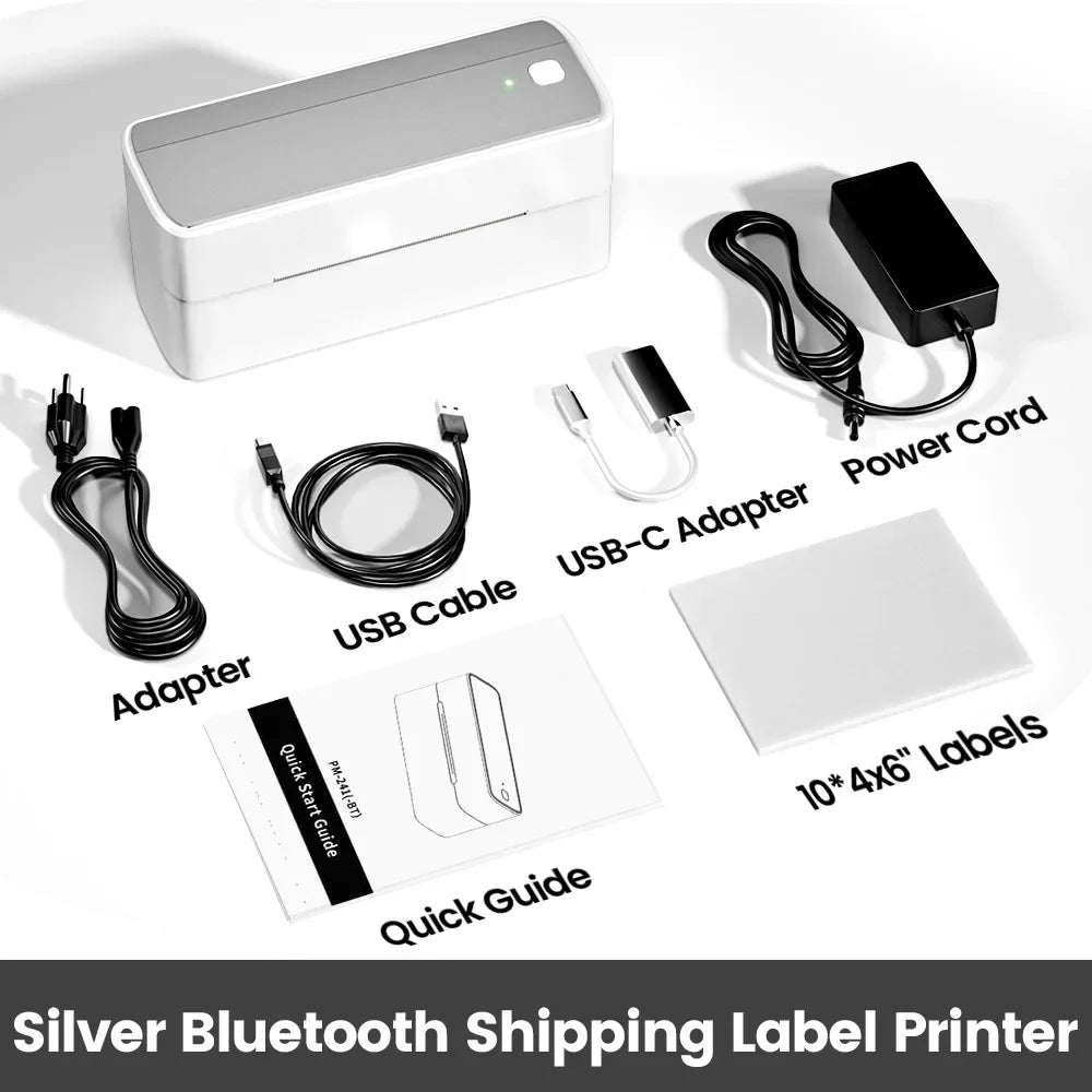 Silver Bluetooth Thermal Label Printer 4x6 Wireless