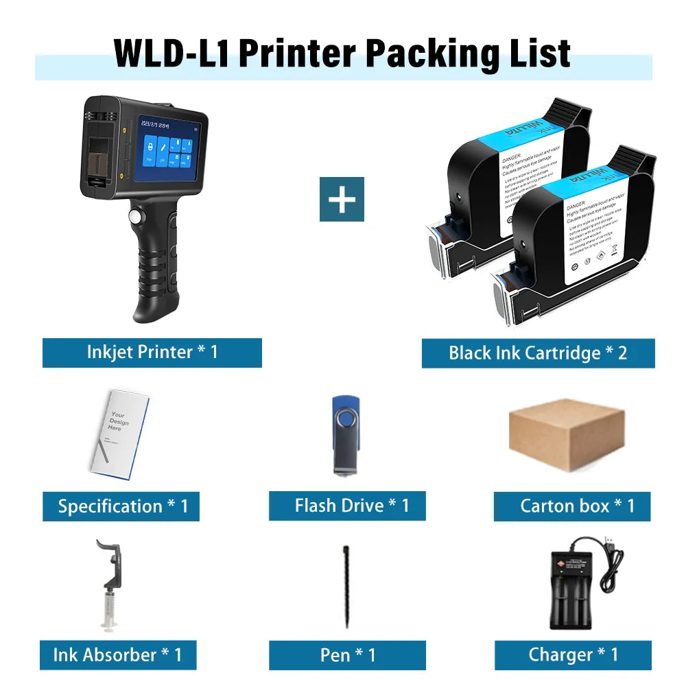 Portable Inkjet Date Barcode Printer 2 Black Inks