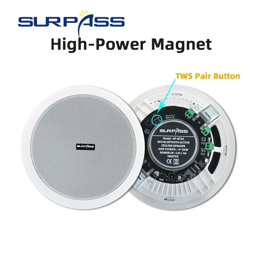 Wireless Ceiling Speaker Set with Amplifier and Passive Units