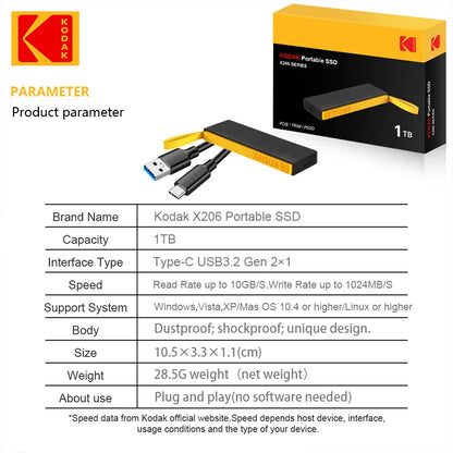 KODAK High-Speed 1TB USB 3.2 Flash SSD Portable Storage