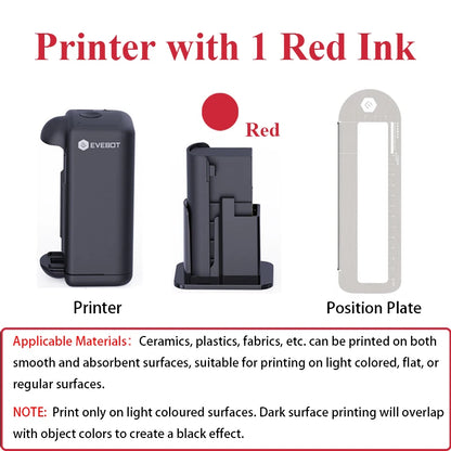 Portable Bluetooth Handheld Inkjet Printer Red Ink Set