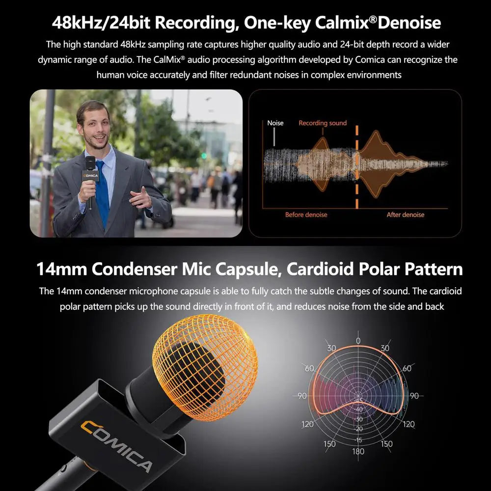 Wireless Interview Microphone with Noise Reduction for Smartphone