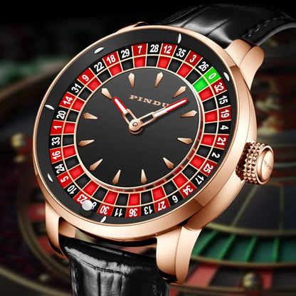 Automatic Mechanical Watch Rotating Dial Casino Style Silver Blue