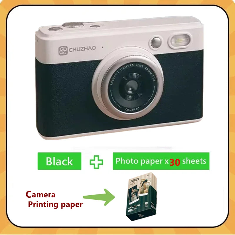 Black Rechargeable Instant Camera Sublimation Printer Set
