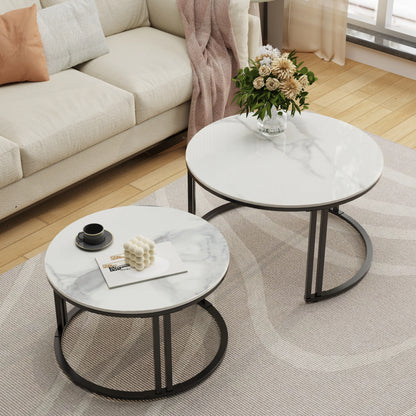 2-Piece Round Nesting Coffee Table Set with Stone Top