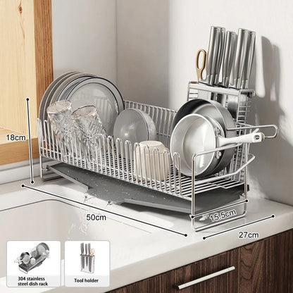Single Layer Kitchen Dish Drainer Rack with Tray