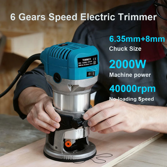 Blue Heavy Duty 2000W Wood Trimming Router Tool