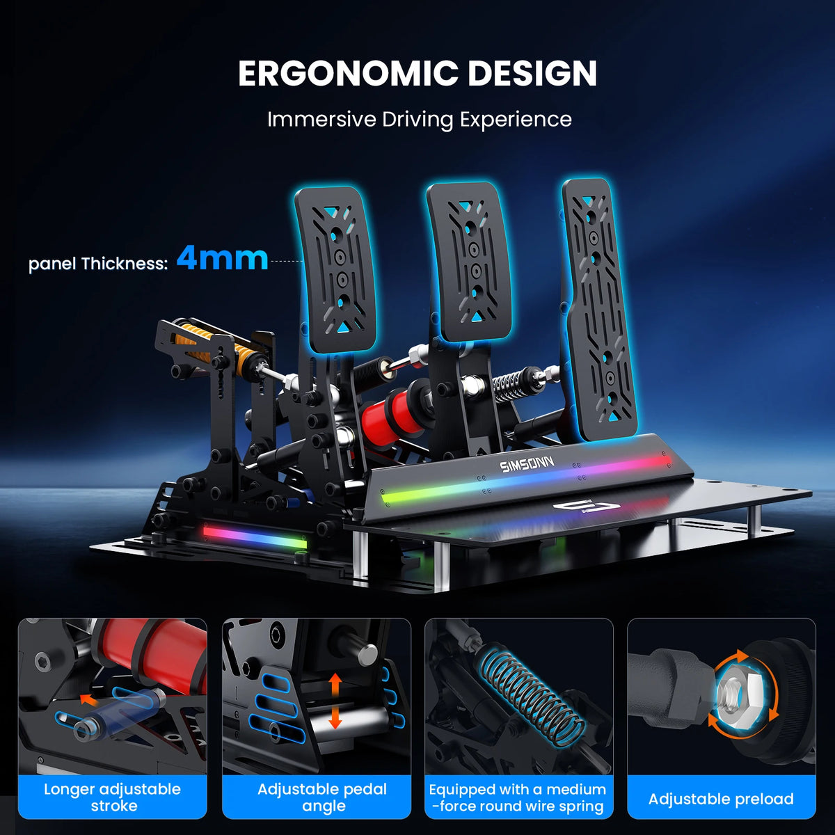 Sim Racing Pedals with Pressure Sensor & Vibration