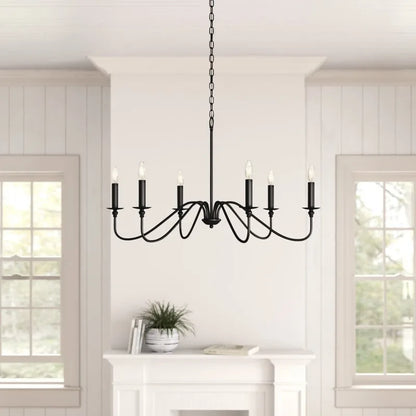 Industrial Style 6 Lamp Black Chandelier for Living Room