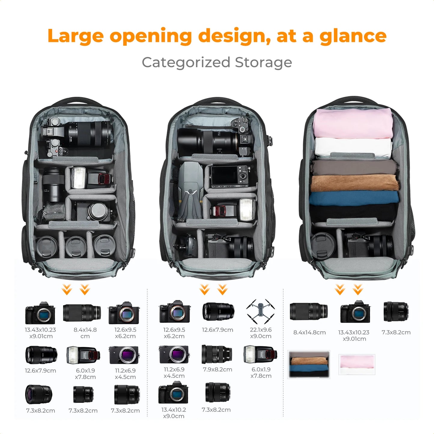 25L Camera Backpack with Laptop Compartment and Tripod Strap
