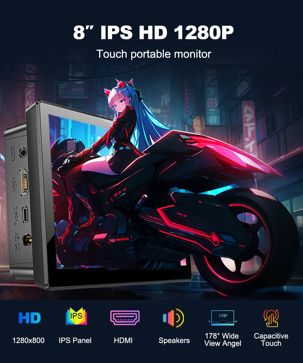 8 Inch Touchscreen Monitor 1280x800 HDMI Display