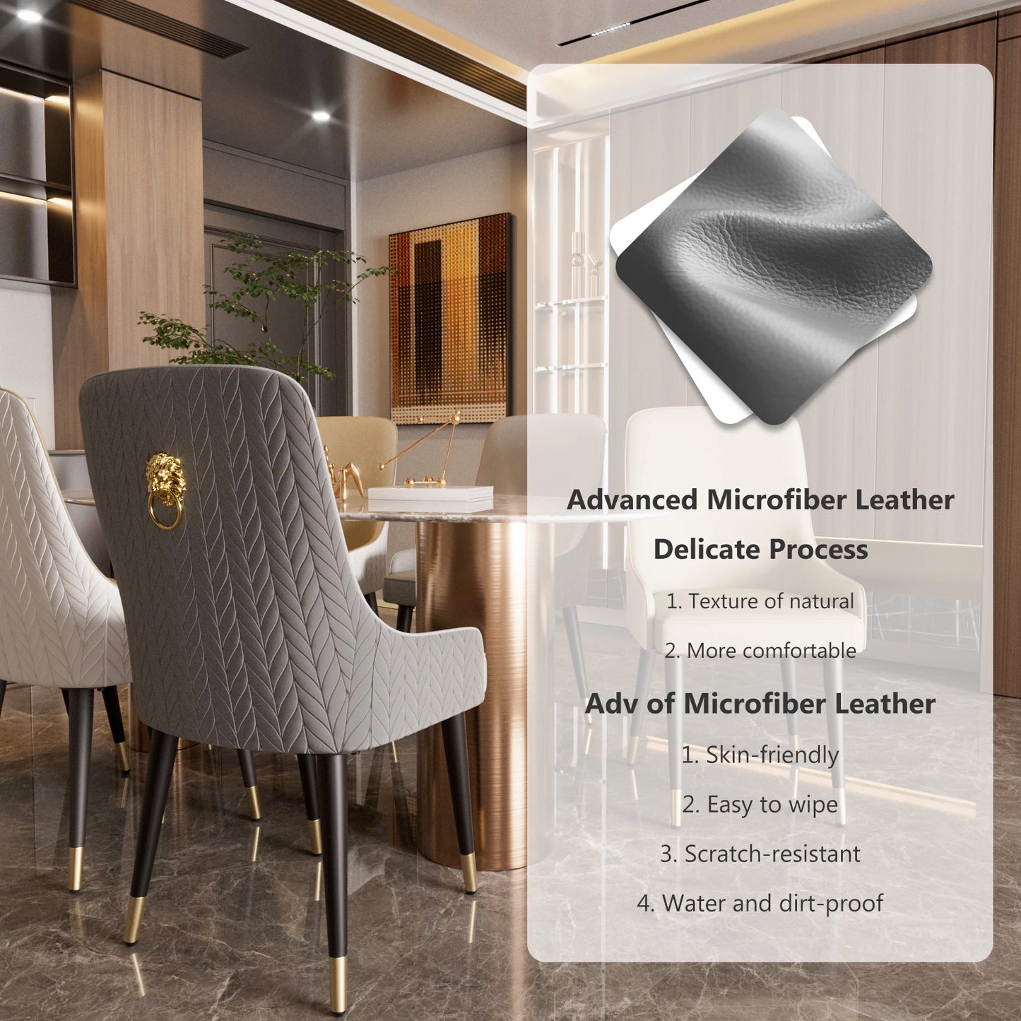 Modern PU Leather Dining Chairs Set of 2 with Metal Legs