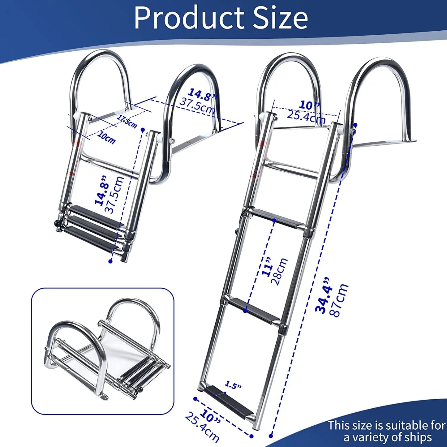 Heavy Duty Boat Boarding Ladder 3 Step Folding Stainless