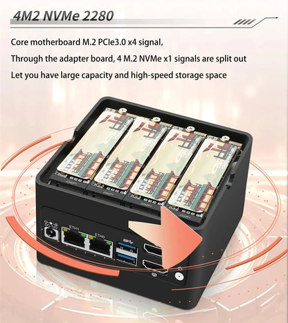 High-Speed Mini PC Intel i3 N305 with 4 NVMe Slots