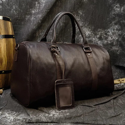 Genuine Leather Weekend Travel Duffle Bag Brown