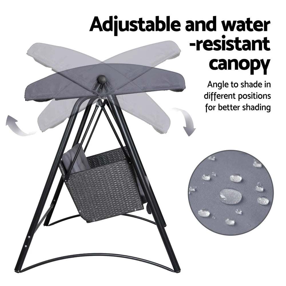 Garden Rattan Swing Bench with Canopy for 3 People