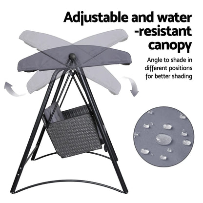 Garden Rattan Swing Bench with Canopy for 3 People