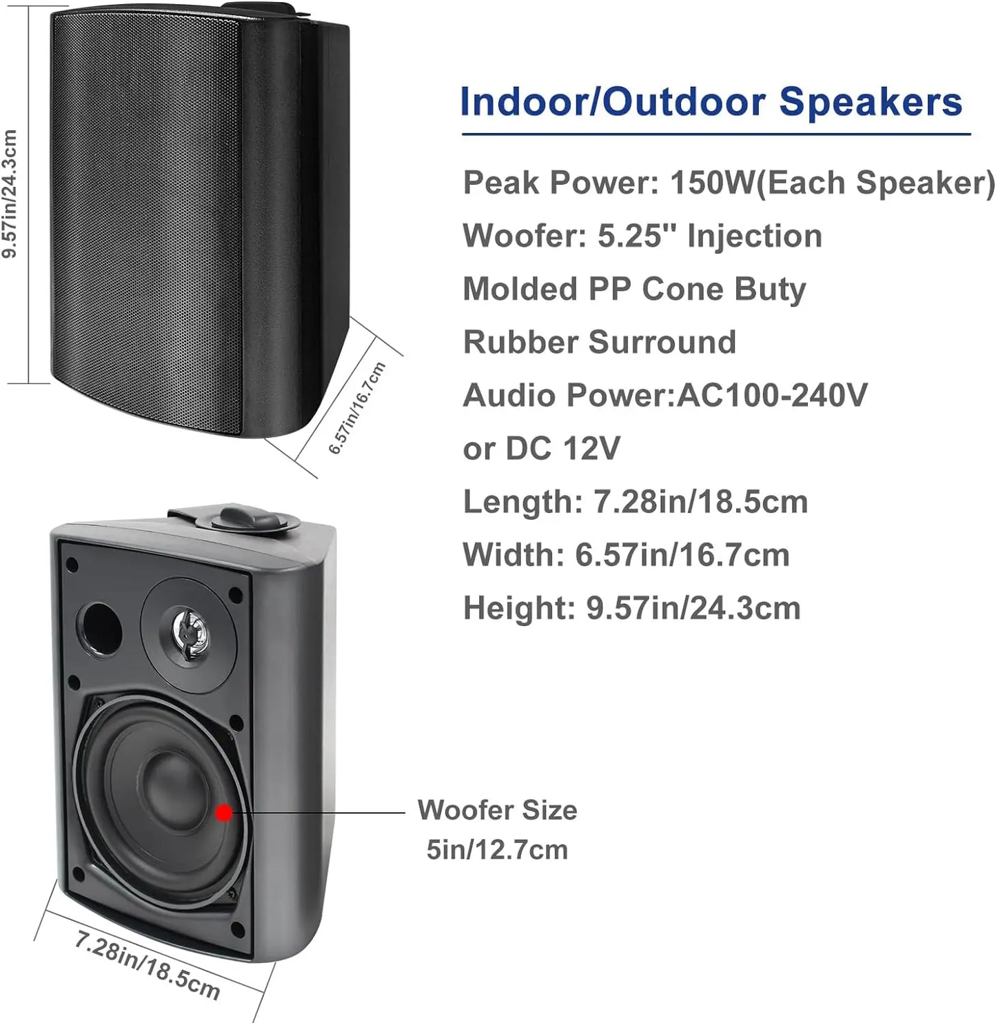 5.25” 2-Pack Outdoor Speakers 300W White Weatherproof