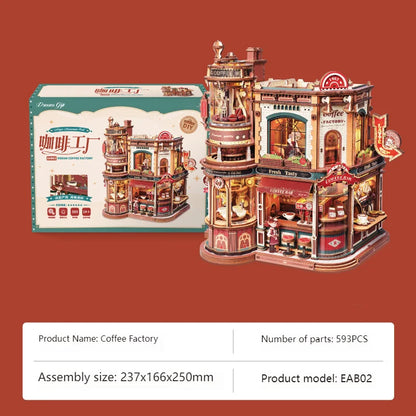 3D Wooden Coffee Factory Puzzle Kit with LED & Music