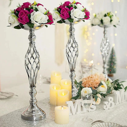 10-Piece Silver Flower Stand 52cm Wedding Centerpiece