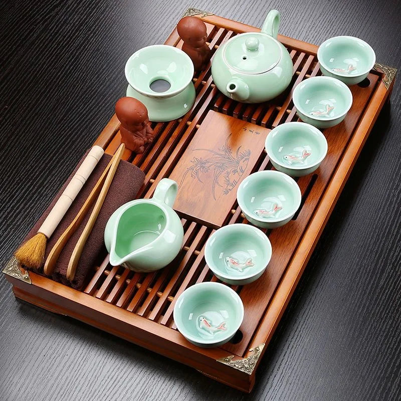 Ceramic Tea Set 27-Piece Celadon Green